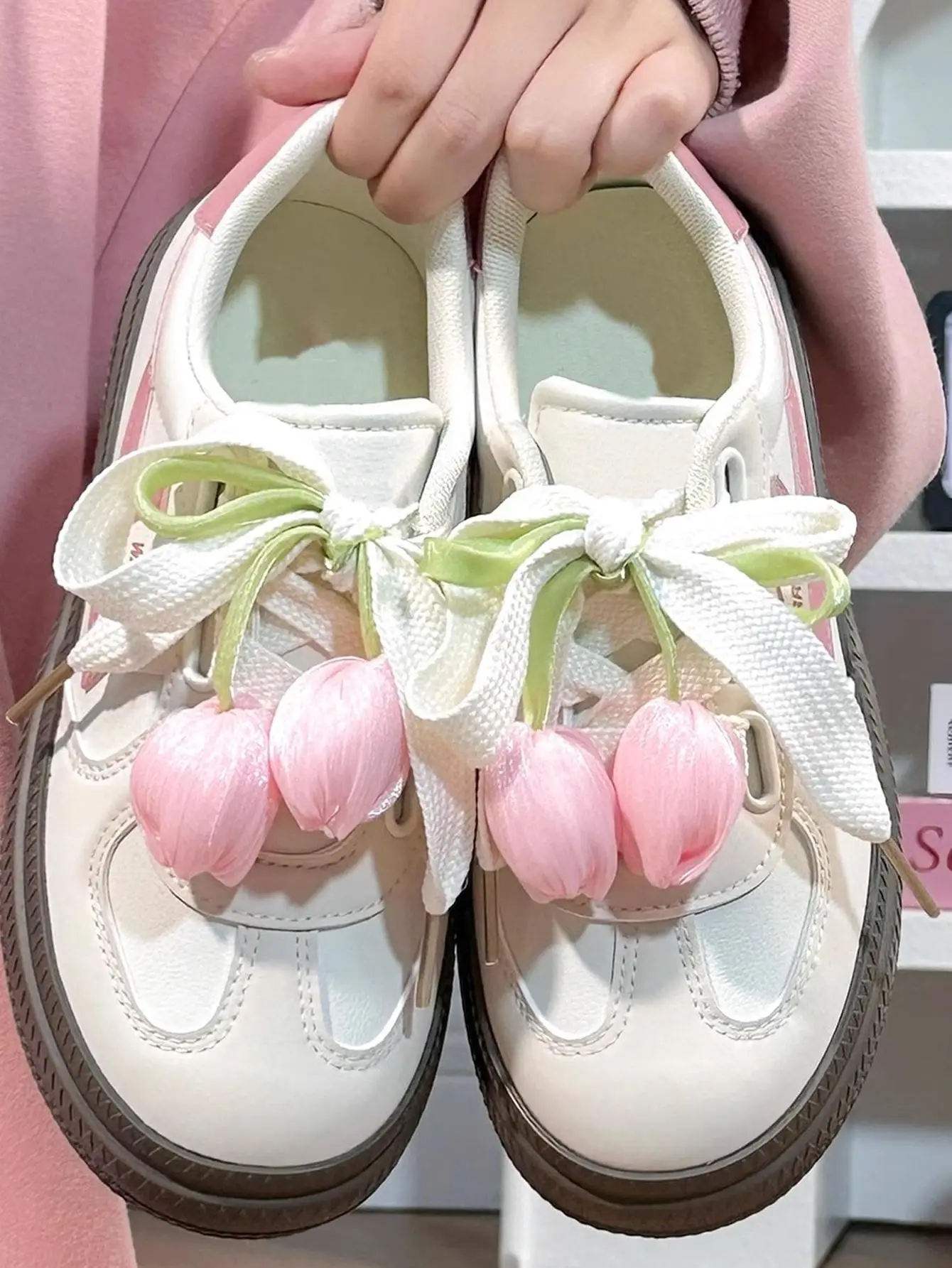 2pcs/1pair Harajuku Y2K Sweet Romantic Pink Tulip Flower Shoelace Decorations DE Shoe Decoration Accessory for Women Jewelry NEW