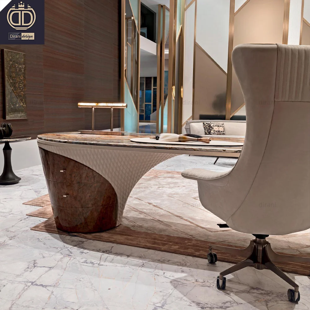 High End Office Table Set Leather Marble Modern Luxury Office Table And Chair Set For Home Office Room
