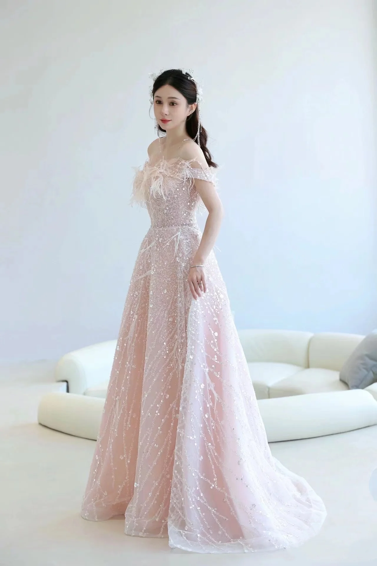 Elegant Pink Sequin Formal Evening Dress Women Luxury Slim Party Dresses Exquisite Prom Gown