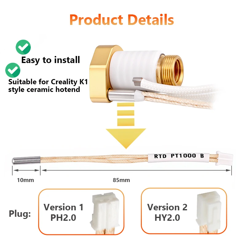 Upgrade PT1000 Temperature Sensor Resistor - High Precision 300-450°C for Creality K1/K1 Max/K1C/Ender 3 V3 SE/V3 KE 3D Printer