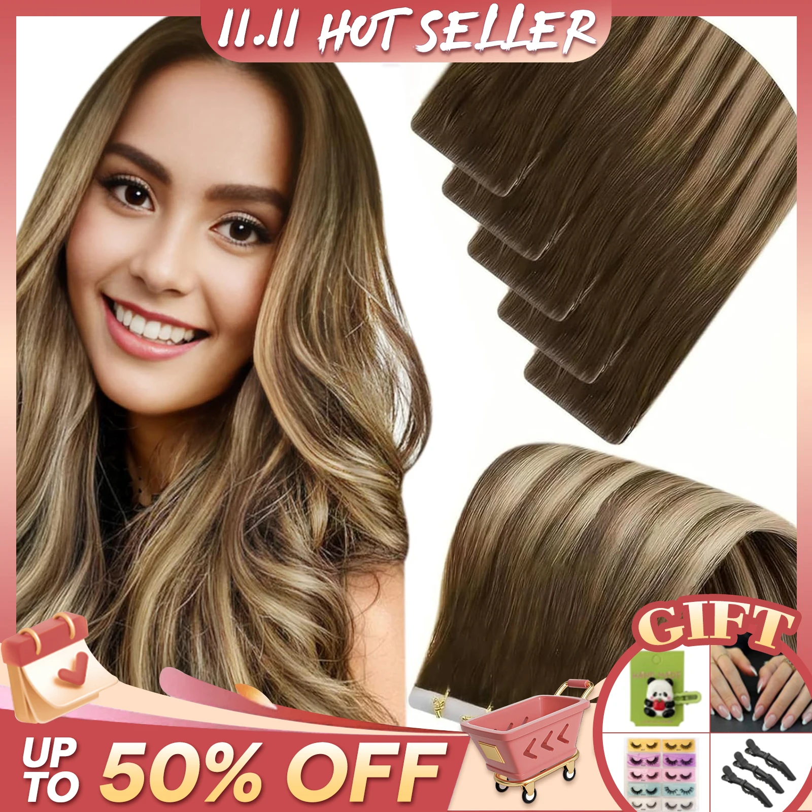 

LaaVoo Невидимая лента для наращивания волос, настоящие человеческие волосы, бразильские девственные бесшовные высококачественные инъекционные волосы для наращивания