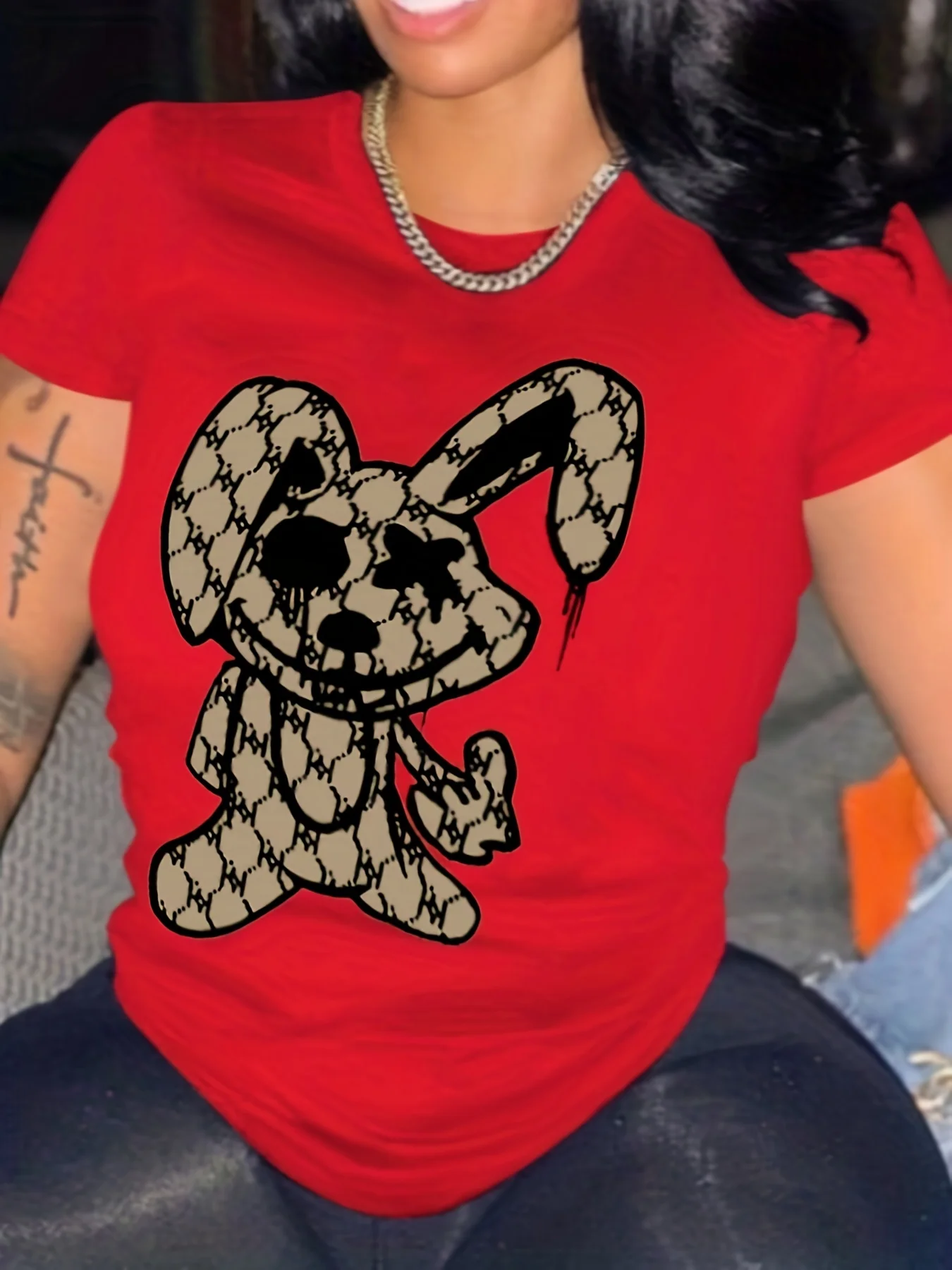 Kaos Wanita Lengan Pendek Bermotif Ukuran PLUS, Longgar dan Kasual, Lembut, Nyaman dan Bernapas, Olahraga Luar Ruangan