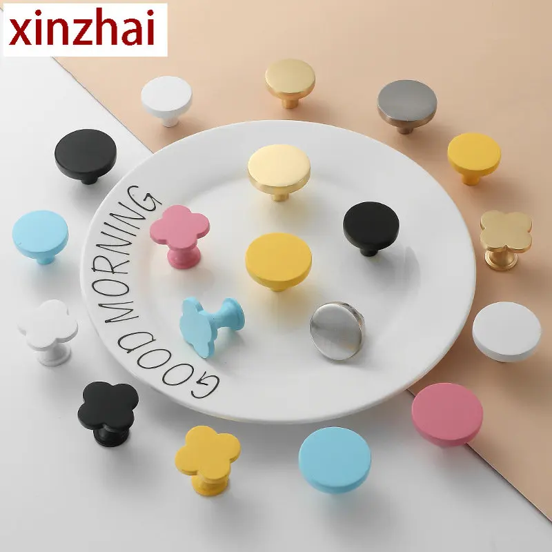 Macaron Color Drawer Knobs Cabinet Handles Zinc Alloy Multicolor Kids Furniture Door Pulls Round single Hole Handle