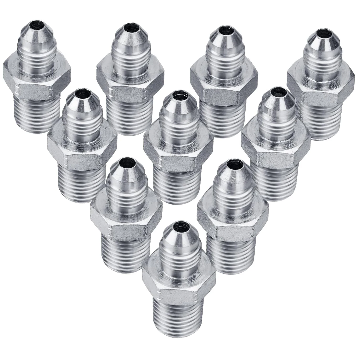 

10 Pack Hydraulic Hose Adapter Fittings: 1/4" JIC 37° Male x 1/4" NPT Male, Straight Tube Connectors with Protection Cover