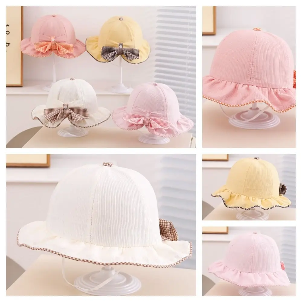 

Breathable UV Protection Children Sun Visor Hat Wide Brim Cotton Kids Bucket Cap Bow Baby Fisherman Hat Infant
