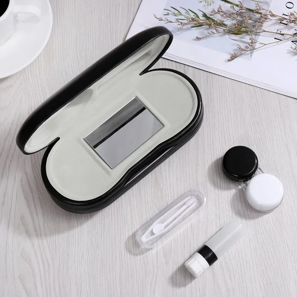 2 In 1 Double Layer Glasses Box Contact Lens Case for Men Women Creative Dual Use Glasses Case Eyewear Leather Steel Hinges