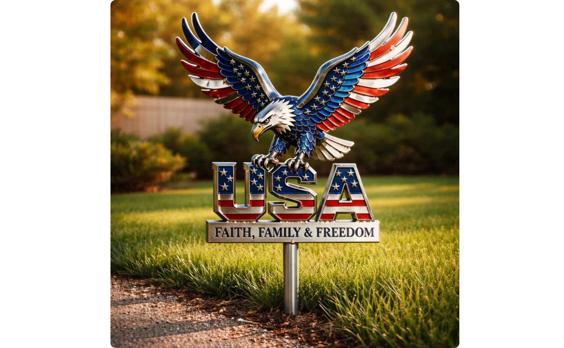 Metal Lawn Stake Sign Fade Resistant USA Flag Metal Sign Outdoor Decoration Weatherproof