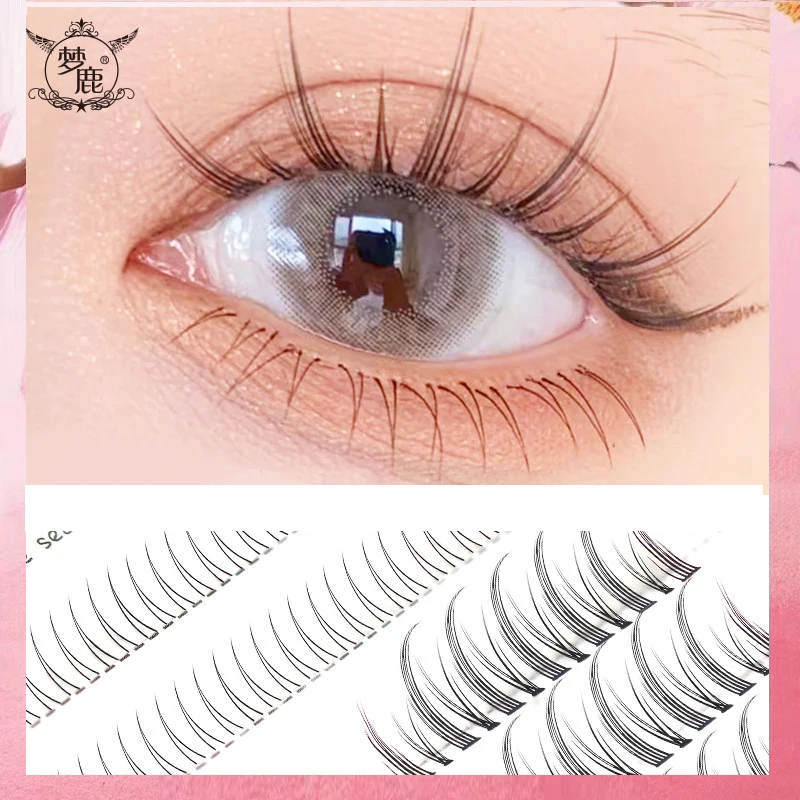 

Dream Deer False Eyelashes Little Devil Comic Eye Natural Realistic Curling Cluster Segmented Fishtail Upper Lower Eyelashes Mix