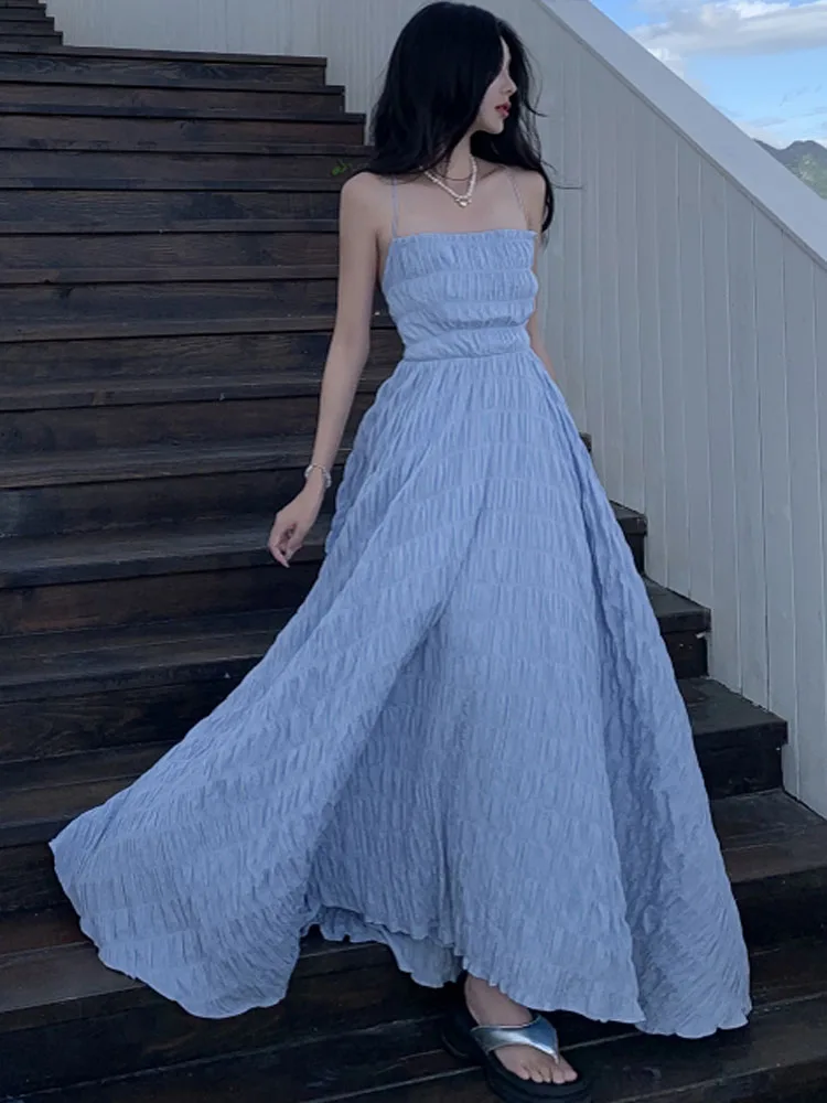 بوهو عطلة فستان بدون حمالات 2025 الصيف المرأة أنيقة مثير عبر الدانتيل يصل عارية الذراعين عادية شاطئ فستان طويل رداء