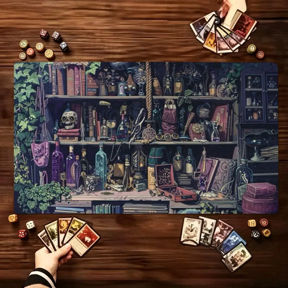Witch Apothecary Potion Cabinet Playmat Non-Slip Rubber Base TCG Card Game Mat Gaming Mouse Pad Vintage Magic Desk Mouse Mat