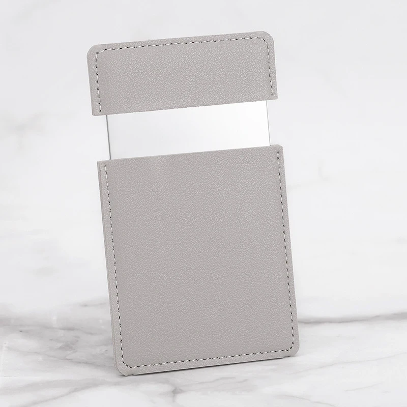 Ultra-thin Cosmetic Mirror Stainless Steel Shatter-Proof Portable PU Leather Sleeve Pocket Card Mirror Makeup