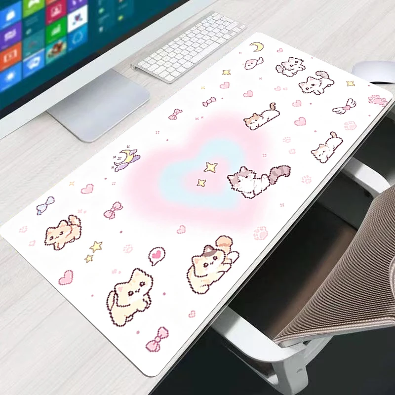 Low pixel cartoon cat Mouse Pad Anime Extended Desk mat PC Gaming Accessories High-Quality Computer Mousepad kawaii keyboard pad