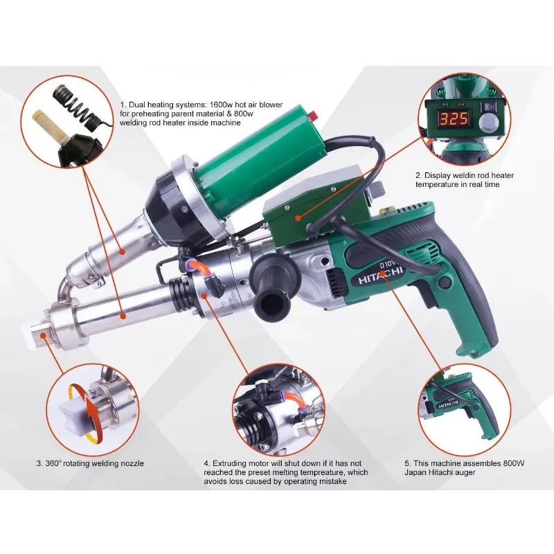 NewPVC Pipe Repairing Welding Extruder Machine Plastic Hand Extrusion Welder With 1300W Motor And 220V/120V Voltage