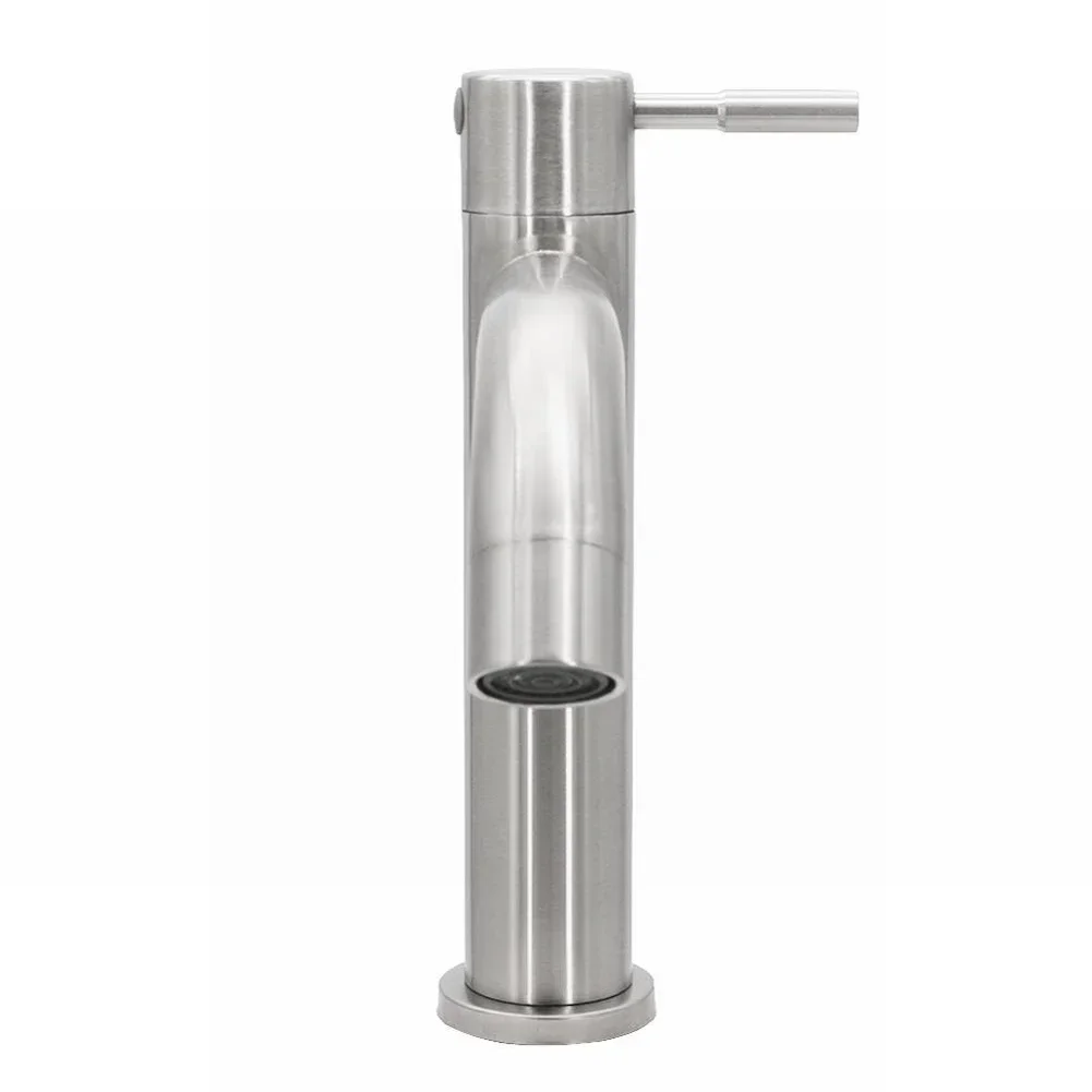 Grifos de lavabo de cocina, grifo de fregadero de Solo Frío plateado de acero inoxidable, conector G1/2 de un solo orificio, grifo de lavabo de encimera de baño