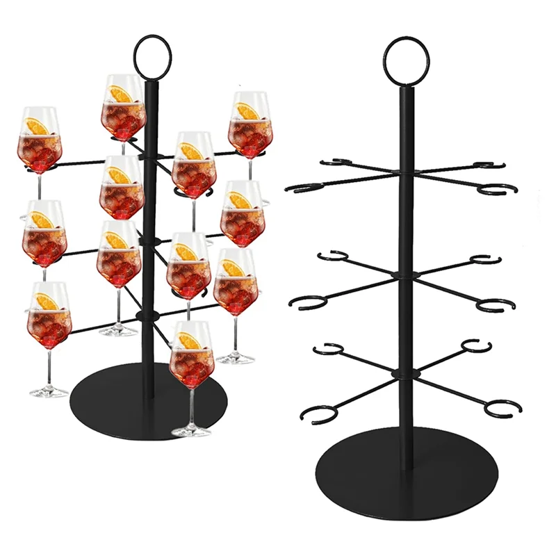 

ABWZ-Champagne Tower, Metal Drink Tower For Parties Champagne Glass Holder, 3 Tiers - 12 Brackets, Cocktail Tree Stand
