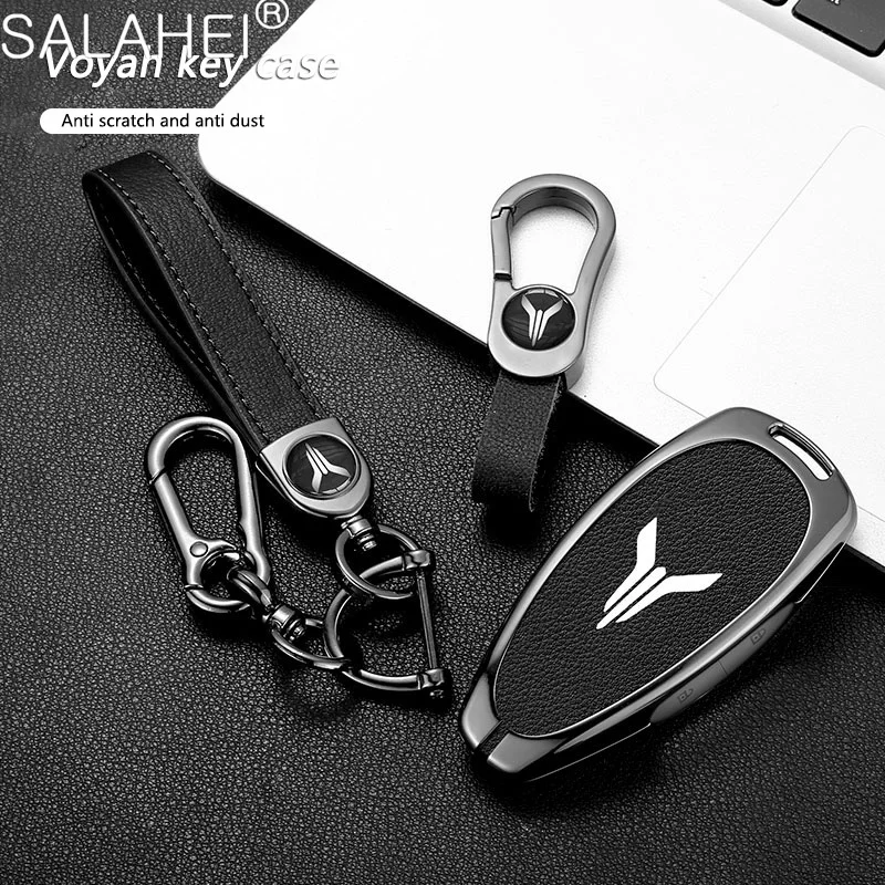 Zinc Alloy Leather Car Smart Remote Key Fob Case Cover Shell Bag For Voyah Free I-Land Dreamer 2021-2023 Protection Accessories