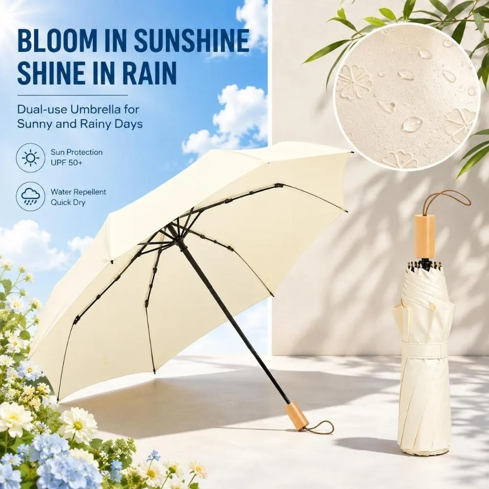 Water Reactive Floral Pattern Folding Umbrella Windproof Thickened Construction Rain Umbrella Portable Compact