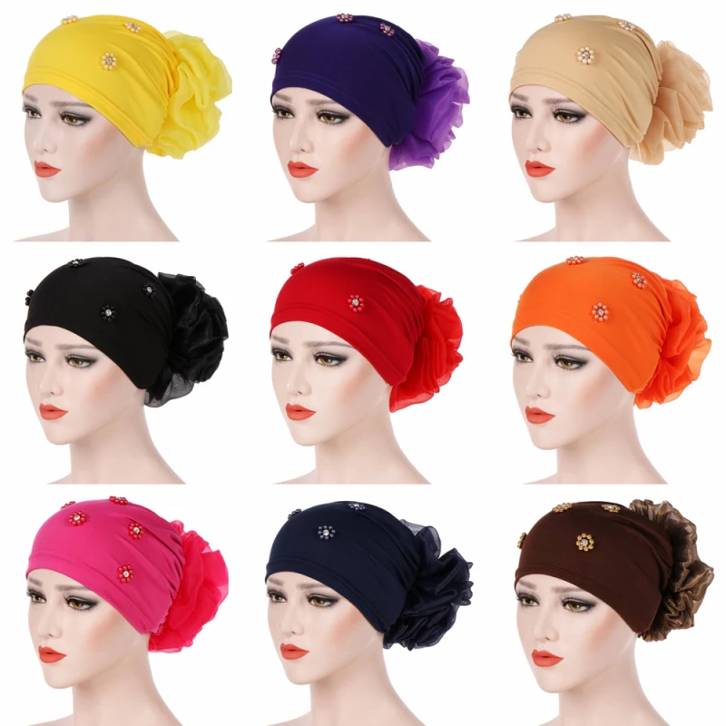 

Fashion Women's Accessories Headdress Muslim Women's Beaded Small Flower Baotou Hat Dubai Temperament Ladies Pullover Cap