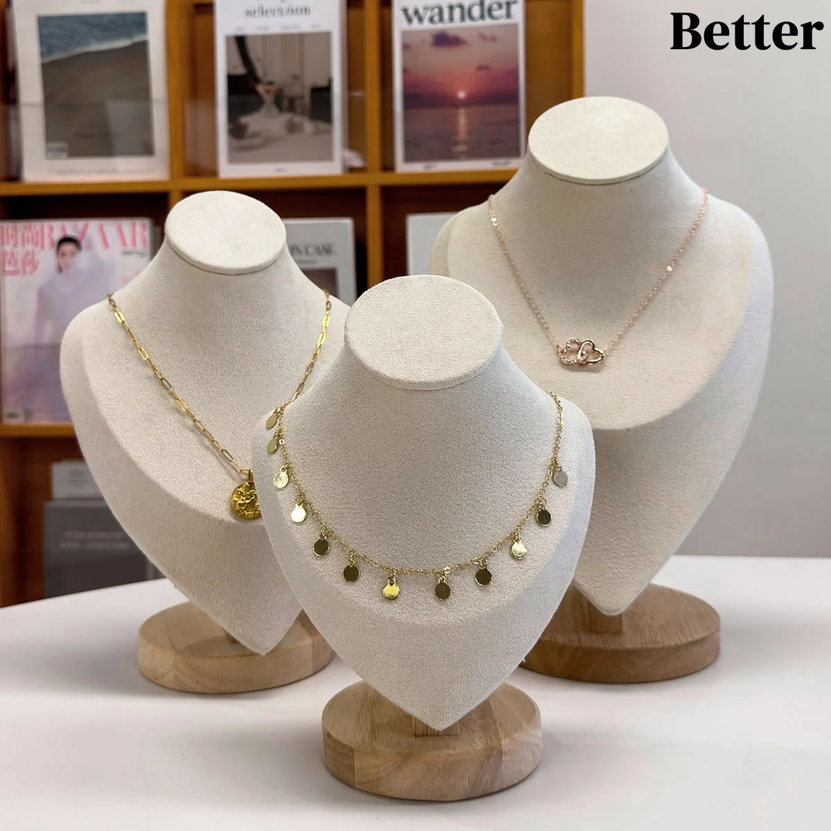 

1pc Wooden Mannequin Bust Necklace Display Stand Portrait Model Neck Pendant Jewellery Storage Rack Holder Window Showcase Props
