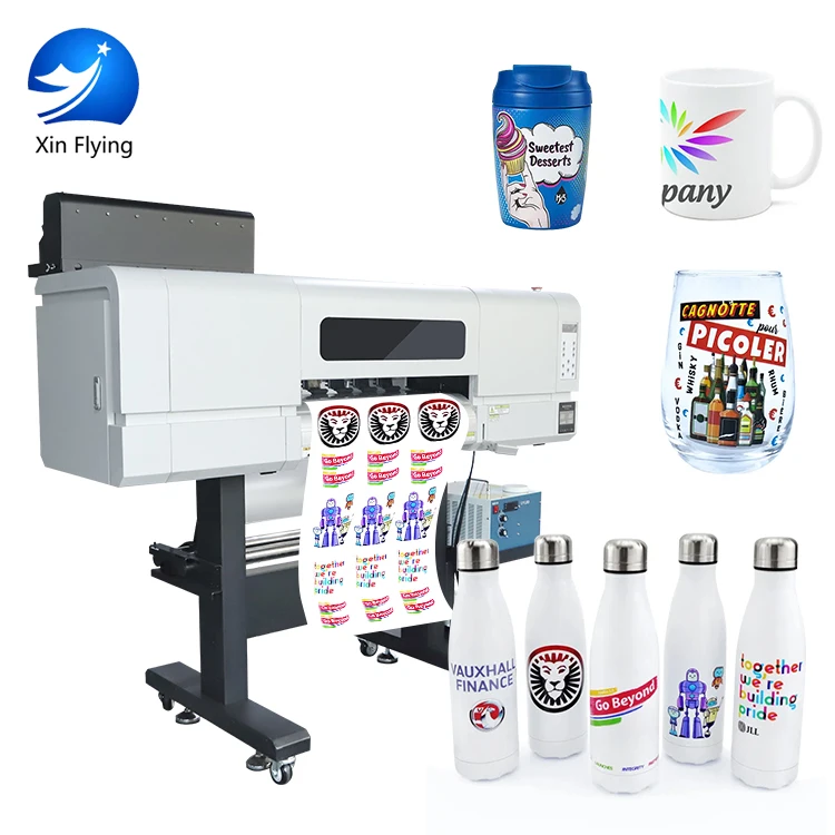 Cmykw Varnish UVInks plastic acrylic metal tiles flatbed t-shirt printing machine Pet Film transfer impresora 60CMuv dtf printer