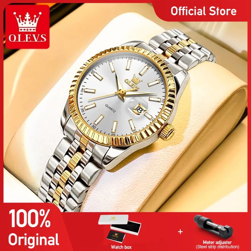OLEVS 5593 Ladies Watches Original Luxury Quartz Wristwatch Stainless Steel Waterproof Luminous Day Date Watch Bracelet Set ﻿