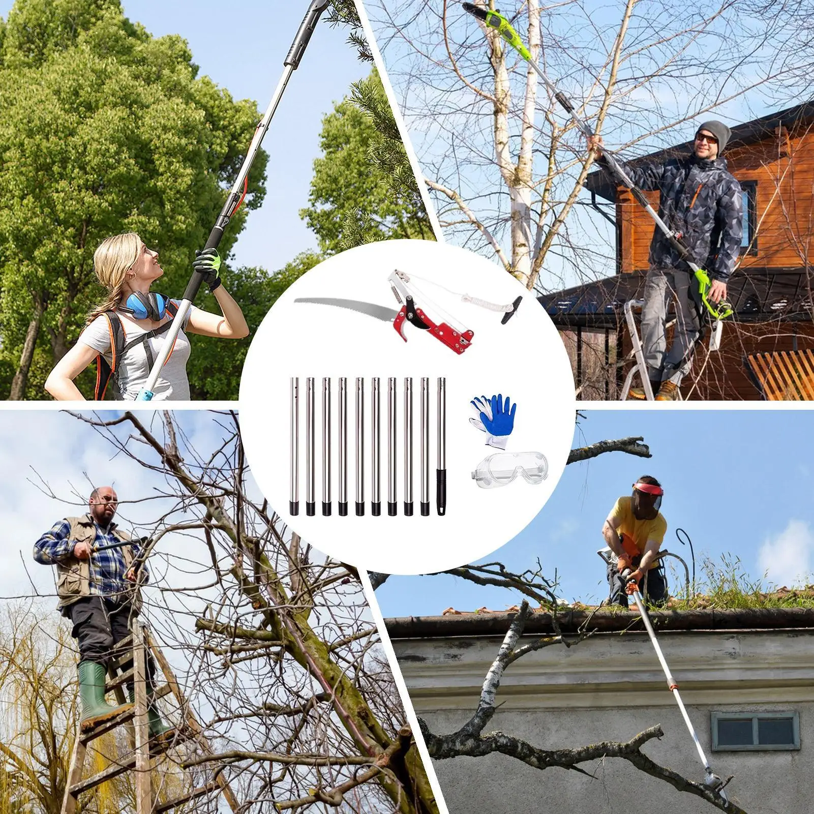 

Ручные пилы для обрезки деревьев, телескопический триммер, ножницы с защитными очками и перчатками, выдвижной секатор для деревьев