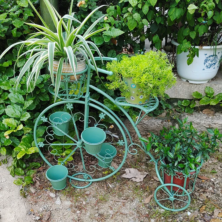 Modern European Wrought Iron Bicycle Flower Stand Small Green Rose Fleshy Creative Outdoor Garden Balcony Home