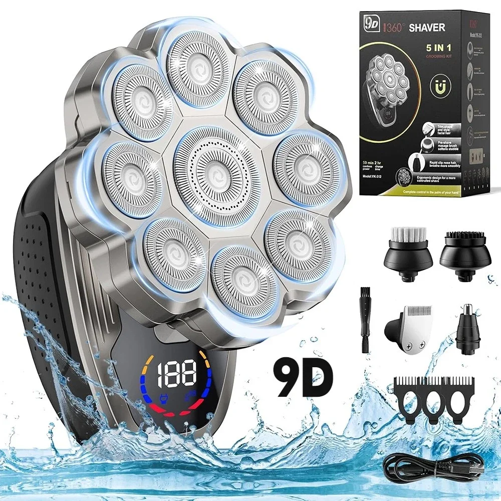 Männer 9D Schwimm Männer Elektrische Rasierer Nass Trocken Bart Haar Trimmer Elektrische Rasierer Wiederaufladbare Glatze Rasieren Maschine LCD Display
