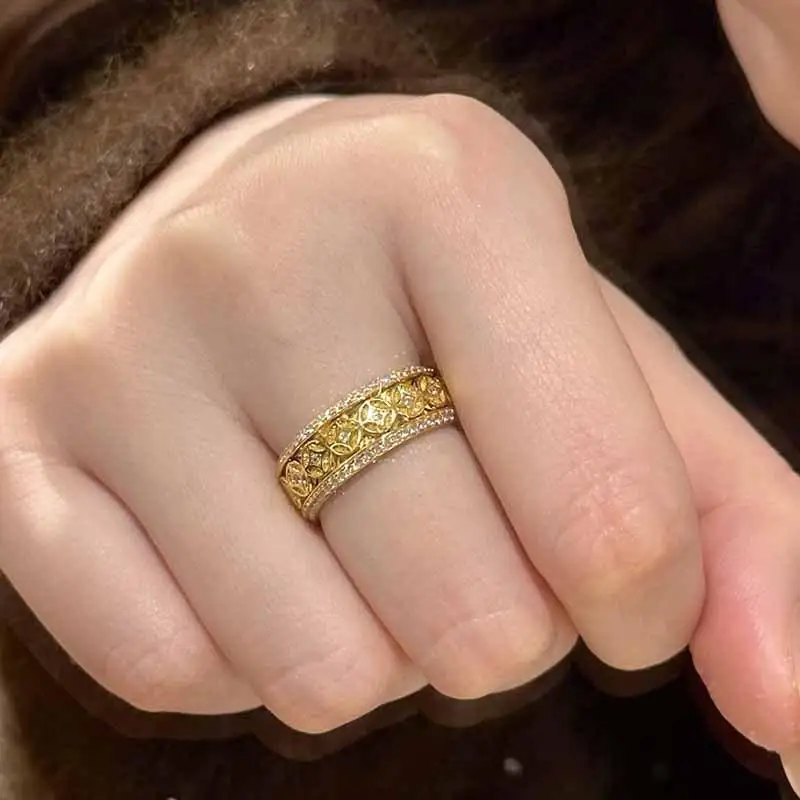 Vintage new in Chinese style full diamond copper coin rings for women light luxury exquisite ring charming party jewelry