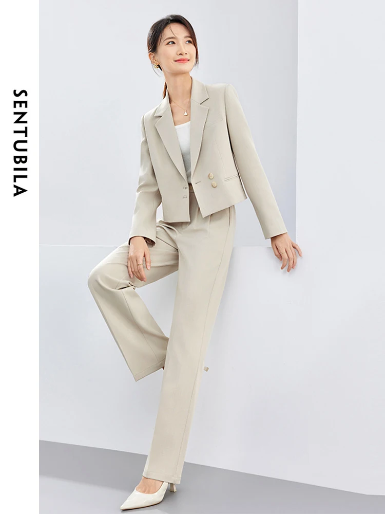 SENTUBILA primavera Casual donna pantalone 2024 tuta corta giacca gamba dritta pantalone due pezzi Set Blazer moda abiti 141 z52955