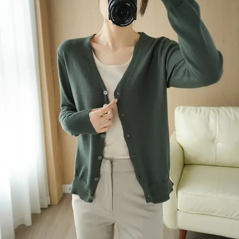 겨울 가을 v 넥 싱글 브레스트 솔리드 긴 소매 코튼 스웨터 Jakcet 한국 패션 모든 경기 점퍼에 대한 여성 카디건