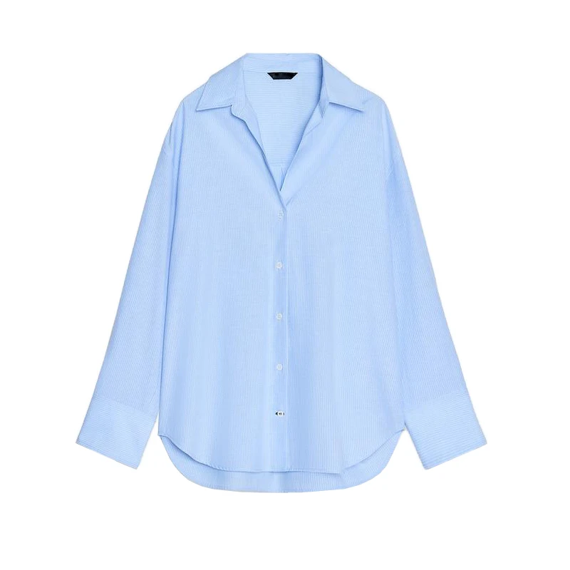 เสื้อผ้าผู้หญิงสำหรับฤดูใบไม้ผลิและฤดูร้อน ทรงหลวม ปกเสื้อแบบยาว ผ้าผสม ชายเสื้อไม่เท่ากัน สไตล์ลำลอง ป้องกันรังสียูวี สีพื้น