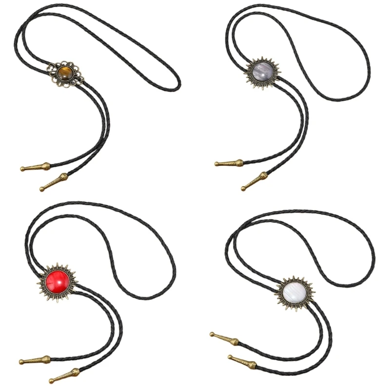 

S1Y1 Bolo Tie Evening Party Costume Lucky Knots Collar Necklaces Long Necktie Pendant