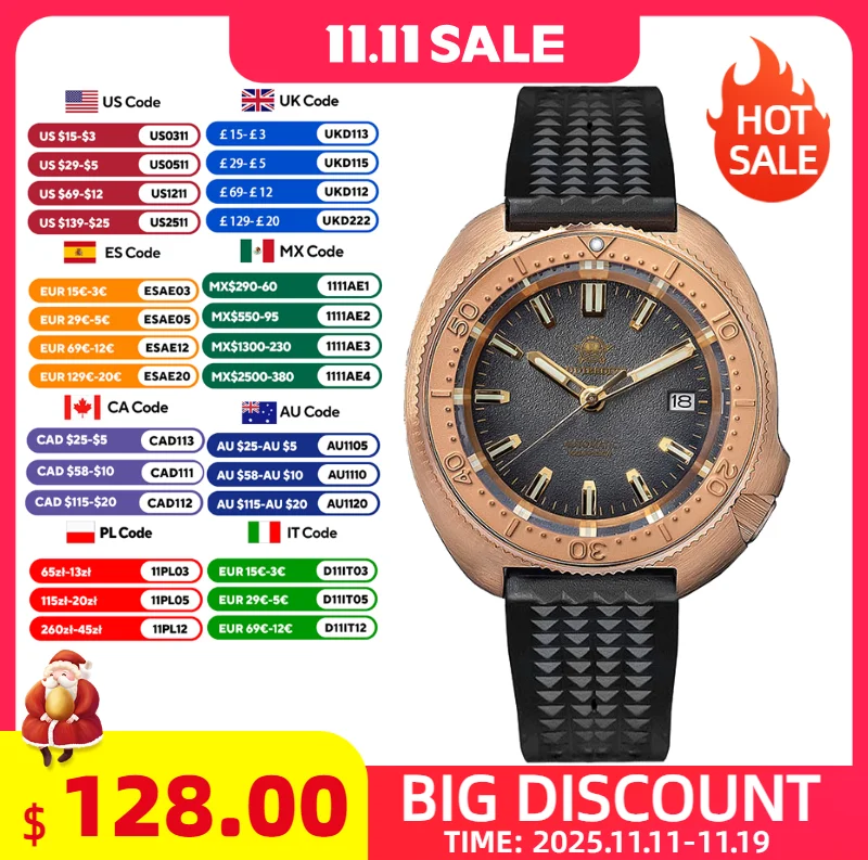 

ADDIESDIVE Automatic Mechanical Man Watch Solid CUSN8 Tin Bronze Sapphire Glass 200m Waterproof Super Luminous Fashion Watches