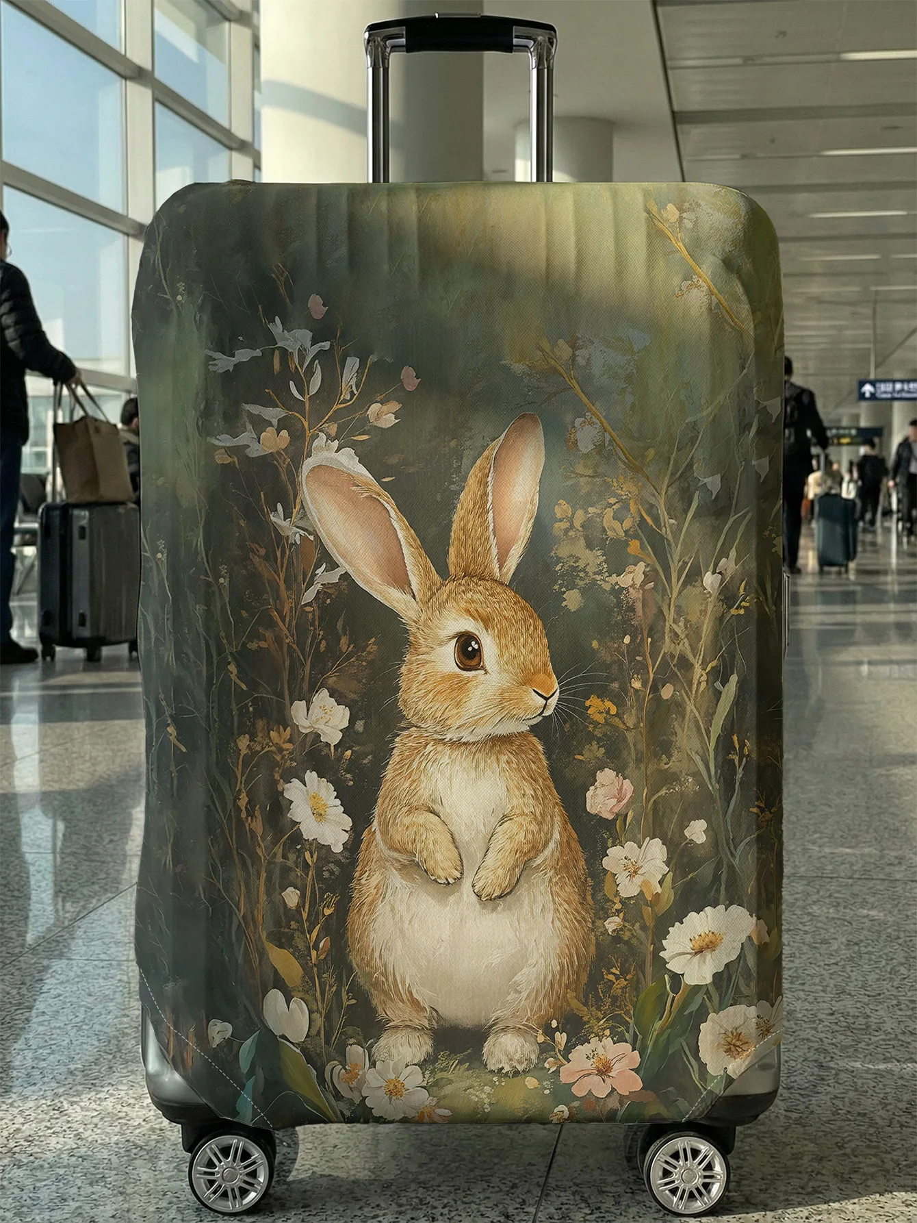 

Защитный чехол для багажа с рисунком кролика, цветов и травы, подходит для чемоданов 18-32 дюймов, чехлы для ручек чемоданов, аксессуары для путешествий.