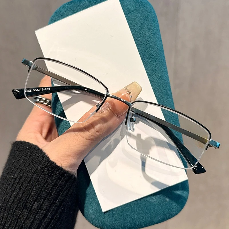 عالية الجودة الأعمال المعادن نصف إطار نظارات للقراءة مكافحة الضوء الأزرق عالية الوضوح قصر النظر الشيخوخي النظارات + 1.0 إلى + 4.0