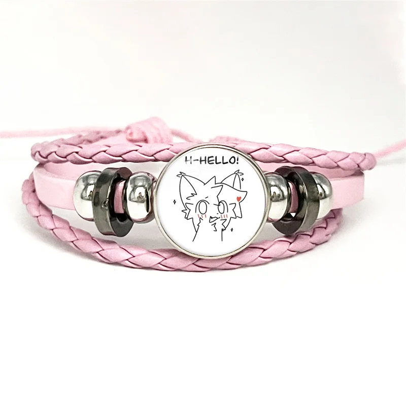 جديد Boykisser القط ميمي الوردي الأساور الجلدية Kawaii متعة الوردي سخيفة القطط مضحك متعدد الطبقات مضفر سوار أساور مجوهرات هدية