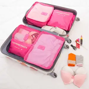 Large waterproof capacity Travel Storage Bag with zipper, clothes, underwear, luggage, pink, blue, gray, 6 pcs, set 11 Main Sales Bag pink - №9