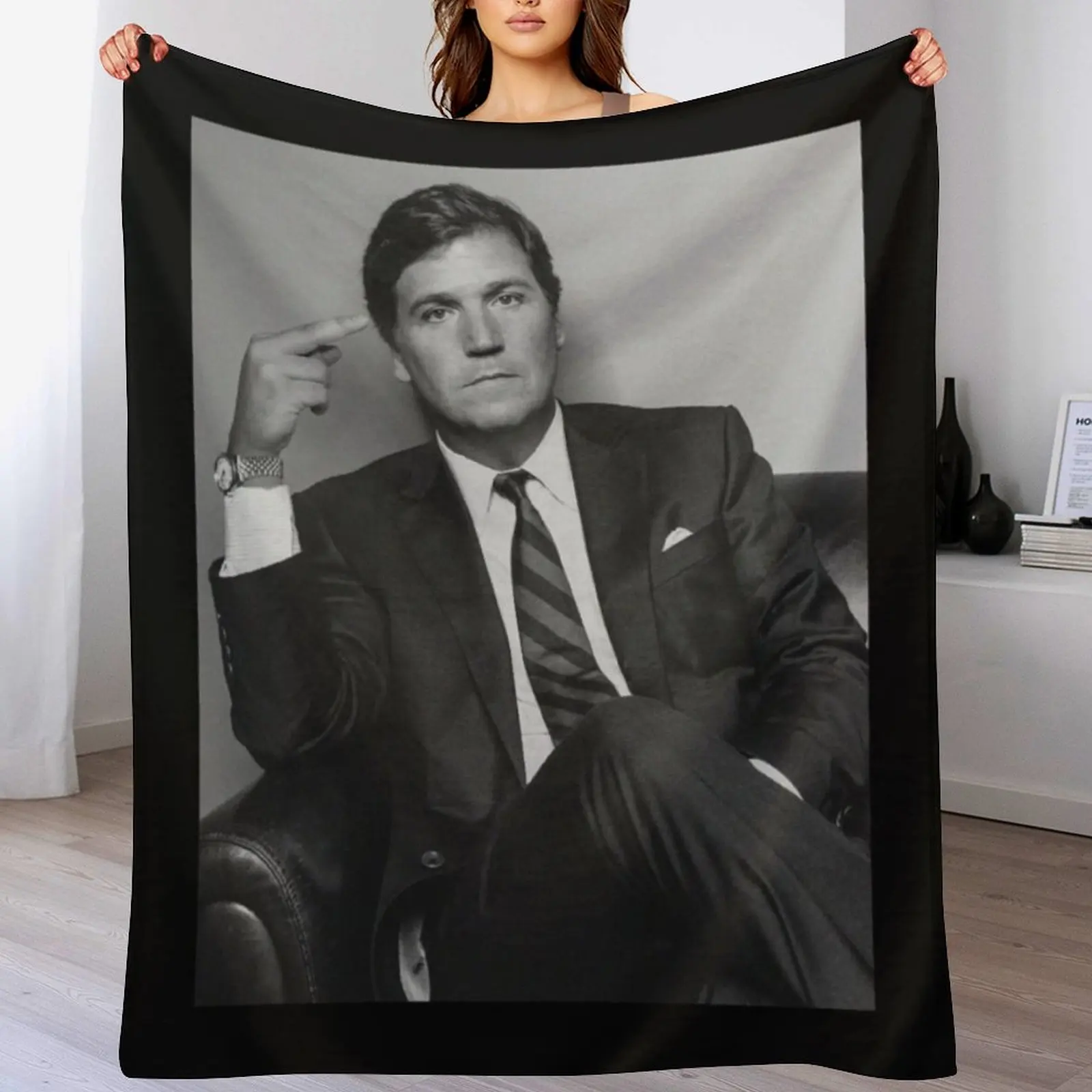 Tucker Carlson Middle Finger Classic Throw Blanket Personalized Gift anime Cute Plush Blankets