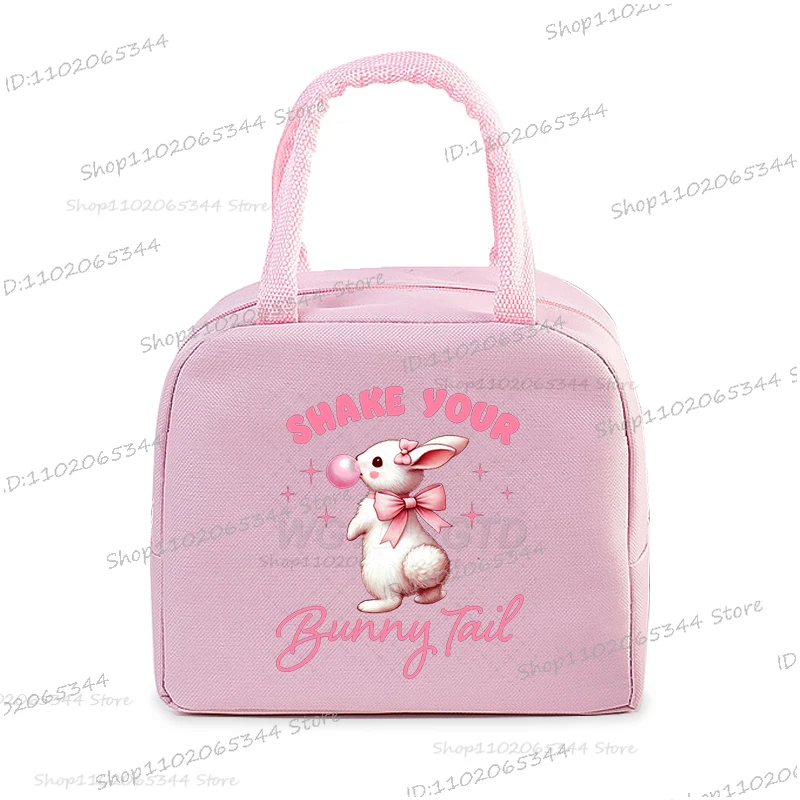 Women Kids Oxford Lunch Bag Flower Bunny Pattern Portable Insulated Thermal Bag Cartoon Animal Rabbit School Lunch Box Handbag