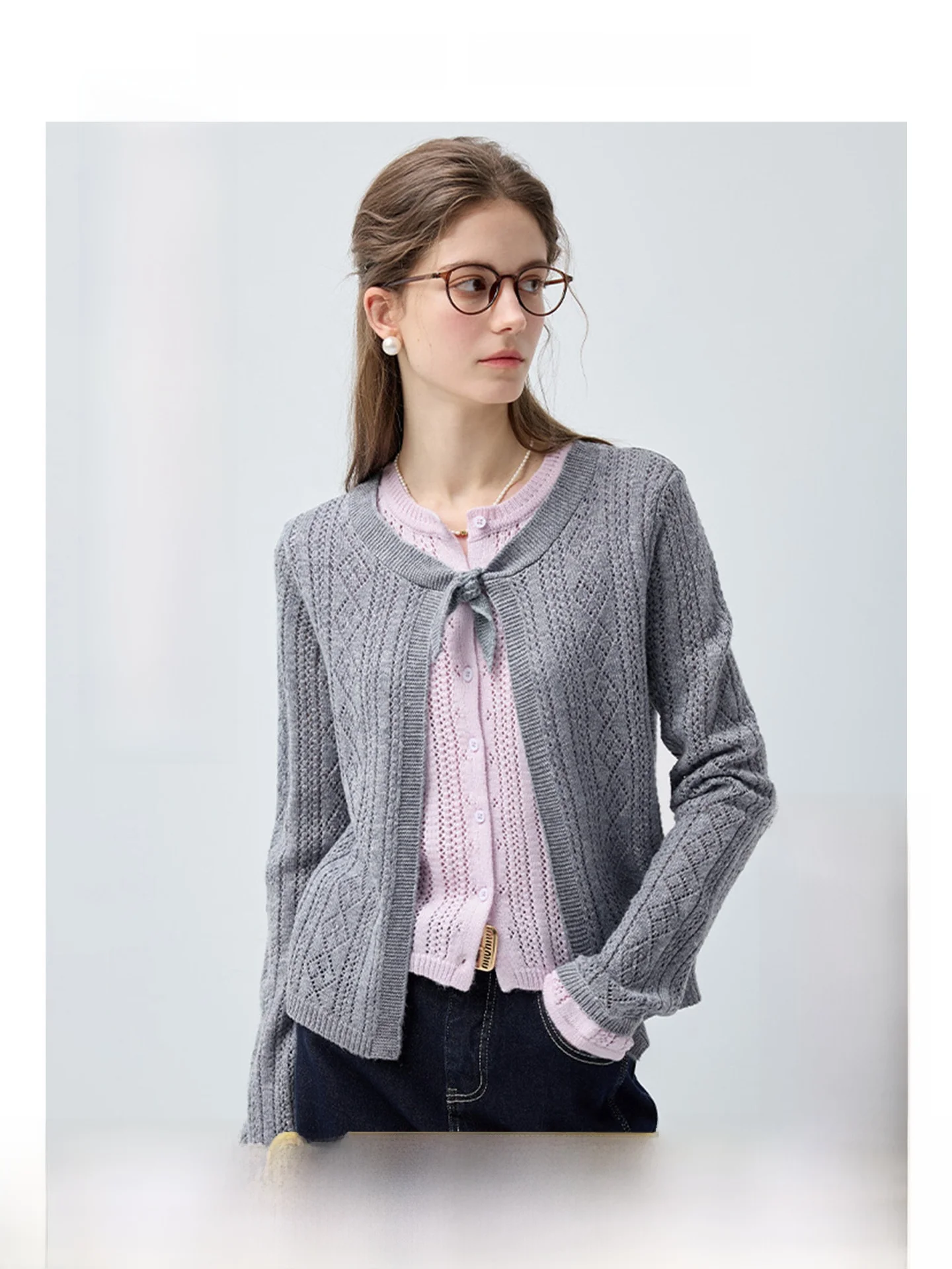 

plus Size Knitted Woolen Cardigan Long Sleeve Color Block Spring Slimming Top for plus Size Women Comfortable Breathable Kore...