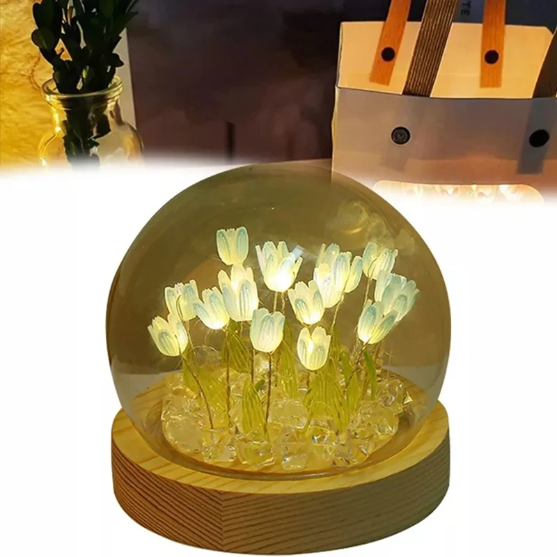 1 PCS Handmade DIY Tulip Girl Living Room Night Light Desktop Light Romantic Ambient Lamp Yellow