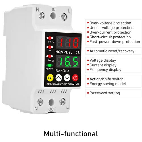 Imagen 2 del producto Protector de corriente de voltaje ajustable 110/120/127/220/240V 80-300V medidor de voltios CA CC Universal con protección corta monofásica