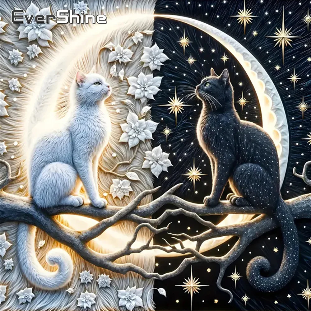 Evershine Diamant Malerei Katze Tier Kreuzstich DIY Stickerei Blume voller Quadrat Bohrer Diamant Mosaik Mond handgemachtes Geschenk