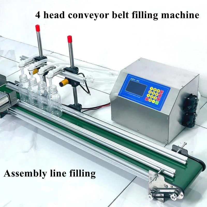 150W Diaphragm Pump 4 Heads Automatic Liquid Filling Machine Conveyor Belt Type for Water Juice   Bottles
