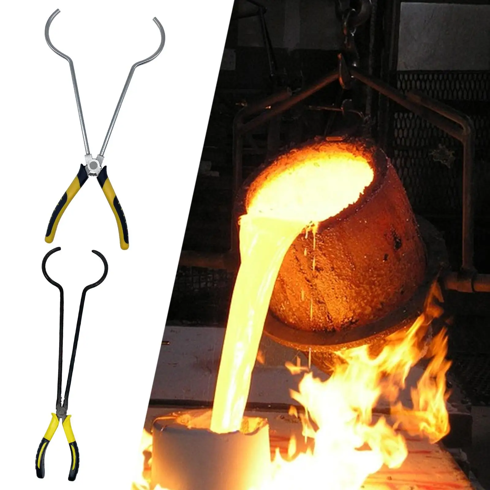 Safe Grip Crucible Tongs 35cm High Temp Resistant Double Spring Steel Clamp Rubber Coated Handle for Gold Melting Lab Use