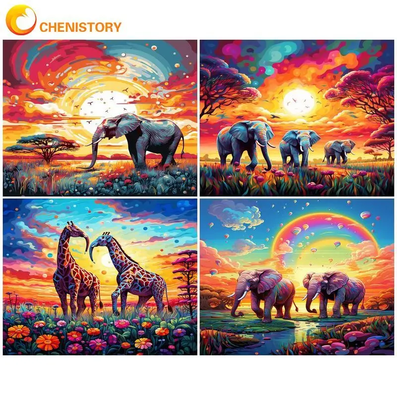 

CHENISTORY Pictures By Numbers Colored Elephant Animals Painting By Numbers On Canvas DIY Home Decoration DIY Gift 50x65cm