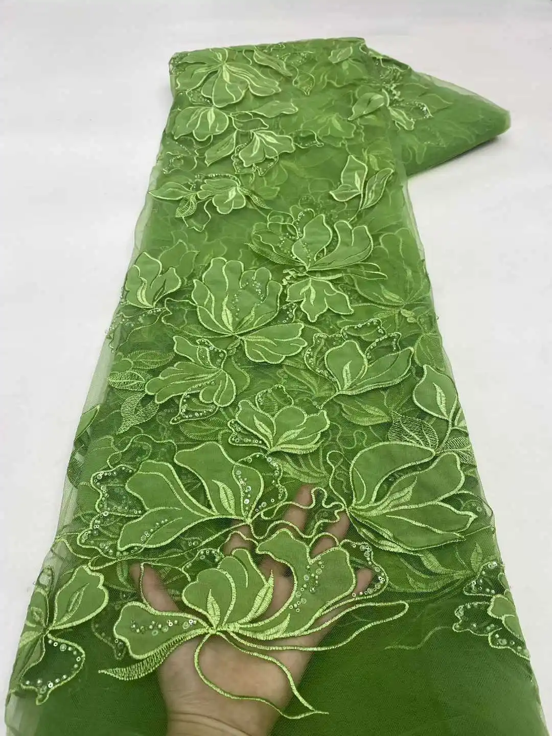 

African Luxury Sequins Lace Fabric 2025 High Quality Lace Embroidery Tulle Mesh Fabric 5 Yards For Women Wedding Party