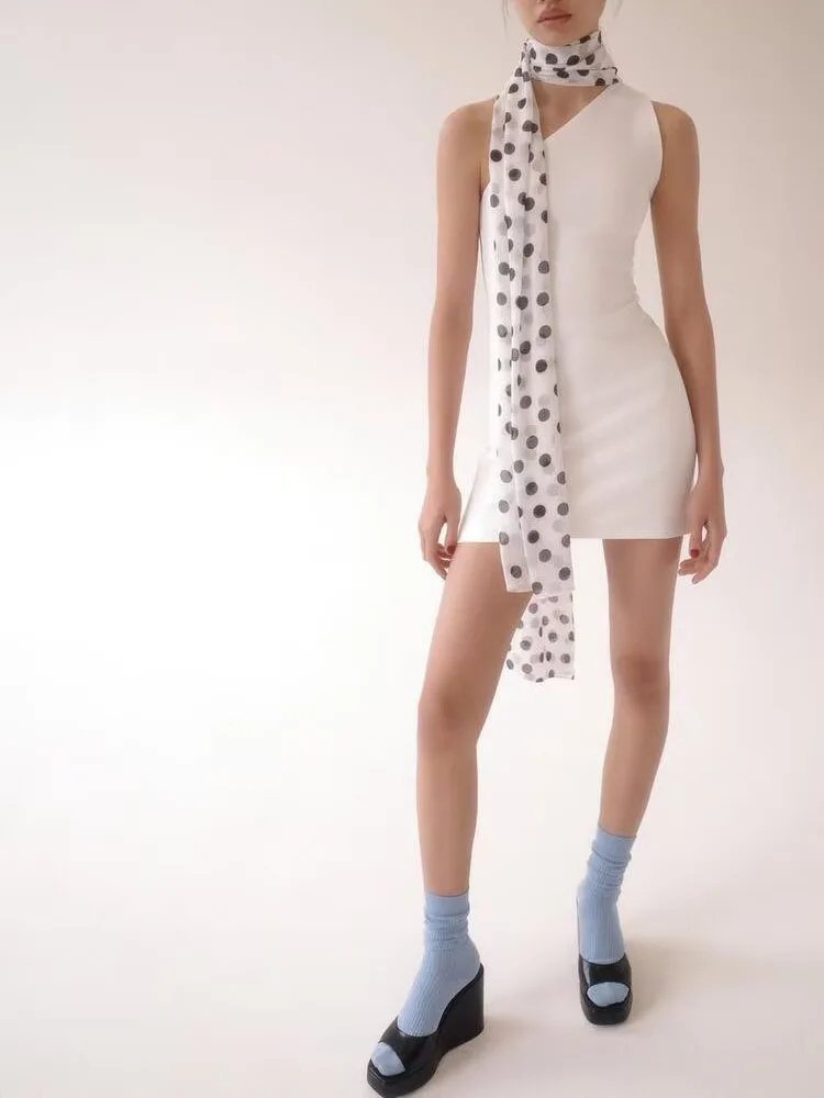 Summer New Arrival Polka Dot Scarf Shoulder Bared Neck Hanging Dress Women's Fashion Ethnic Clothing Stage Performance Wear