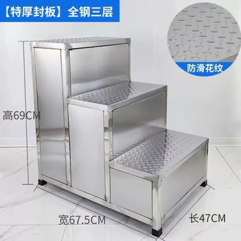 Thickened Stainless Steel Foot Stool Baffle Type Lightweight Industrial Ladder Stool Steps Two or Three Steps Home Shopping Mall